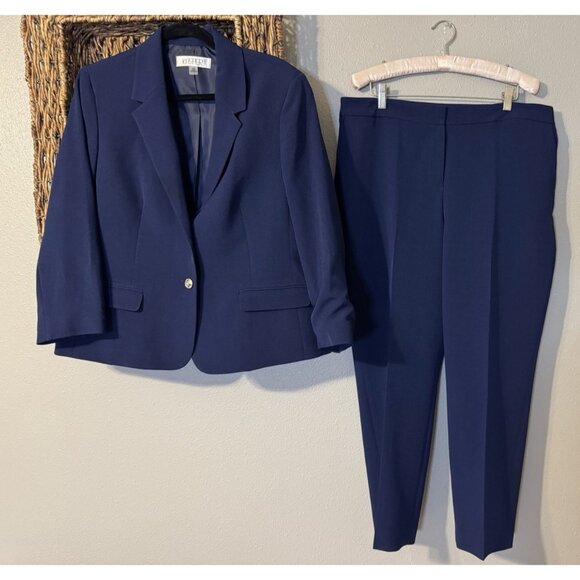 Kasper Pant Suit 14P 14 P Navy Blue Blazer Pant Stretch NEW $218 - Picture 1 of 16